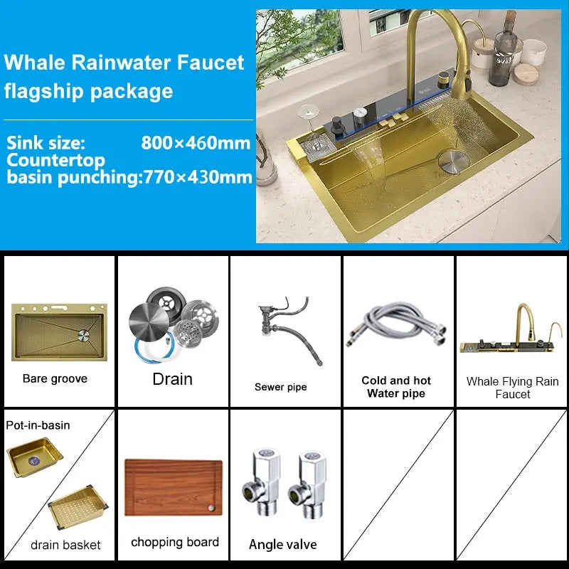 Various Waterfall kitchen Sink  Stainless Steel Multifunctional Large Single Slot Digital Display Sinks