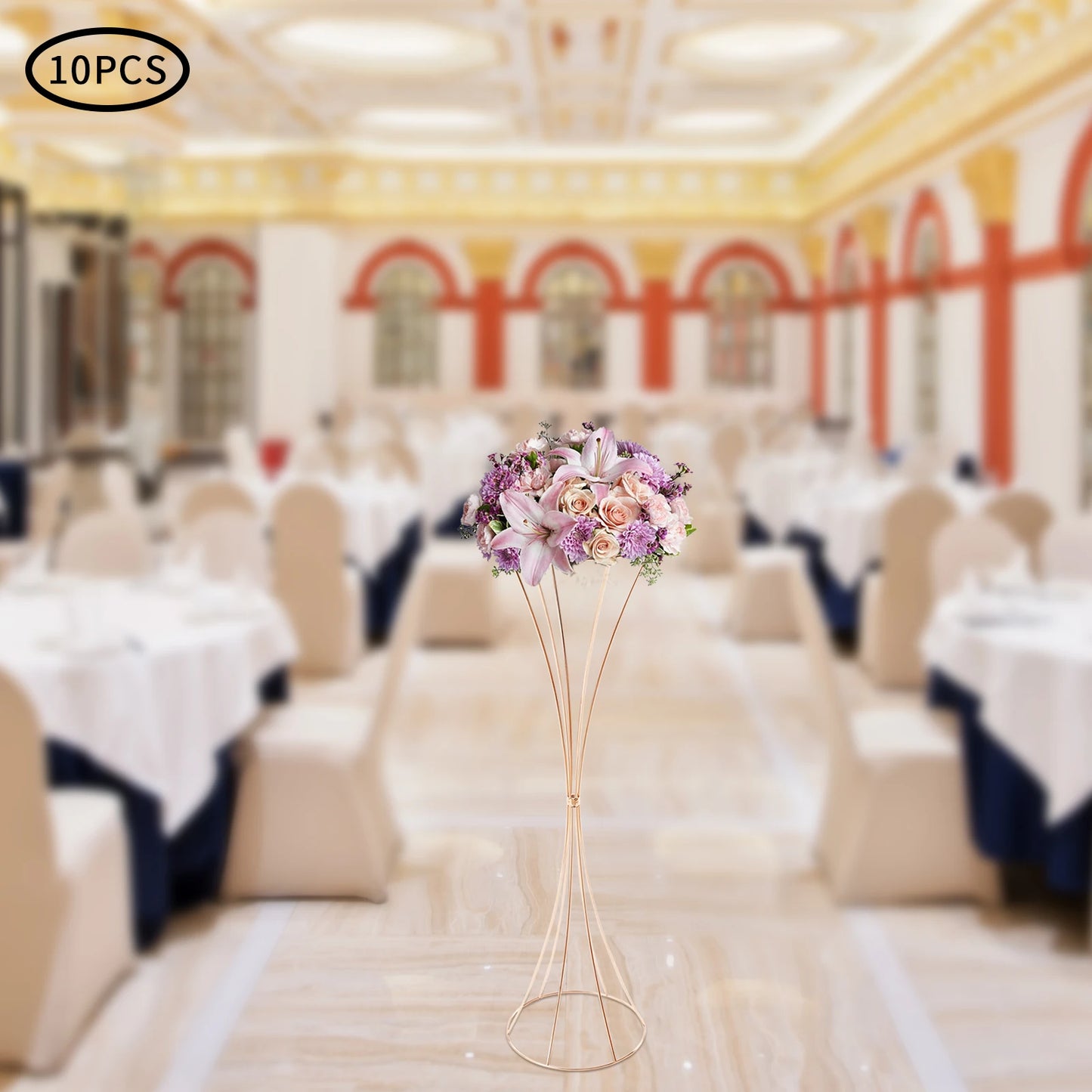 10pcs Golden Vase 80cm for Table Wedding, 31.5inch Metal Wedding Centerpieces Vase, Flower Road Lead Stand Stackable