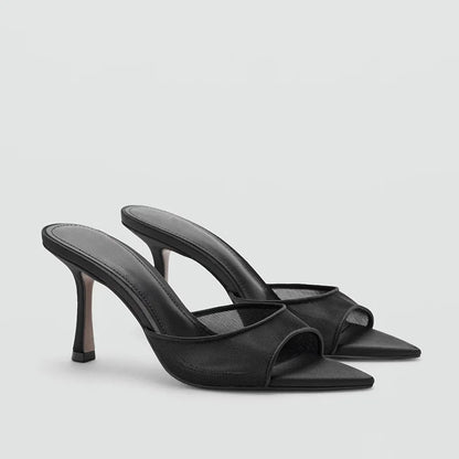 2026 New Women Black Mesh Mules Stiletto Heel Pointed Toe Slip-on Lightweight Breathable Office Party Comfortable Shoes