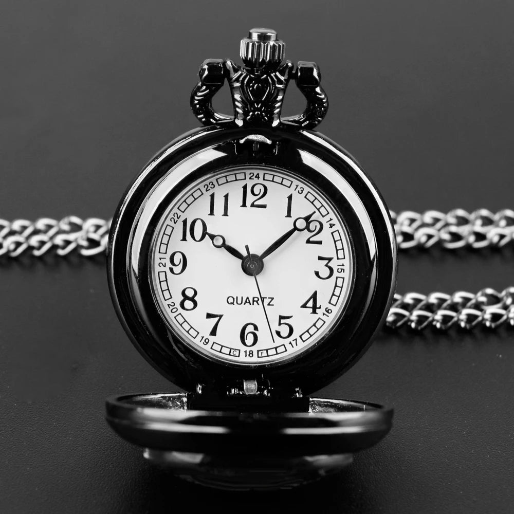 Gothic Design Black Raven Pocket Watch with Necklace Alloy Case & Band,Quartz Movement, Non-Waterproof Watch for Men Women Kids