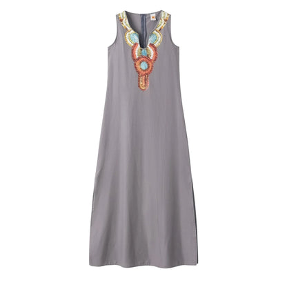 Women's Sleeveless Deep V-Neck Side Split Dress, Bohemian Sexy Dress, Casual, New