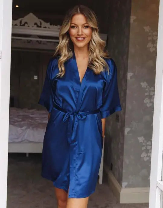 New Women's Sleeping Robe Home Clothes Sleeping Bridal Morning Robe Ding Simulated Silk Elastic Sleeping Robe Silk Short Dress