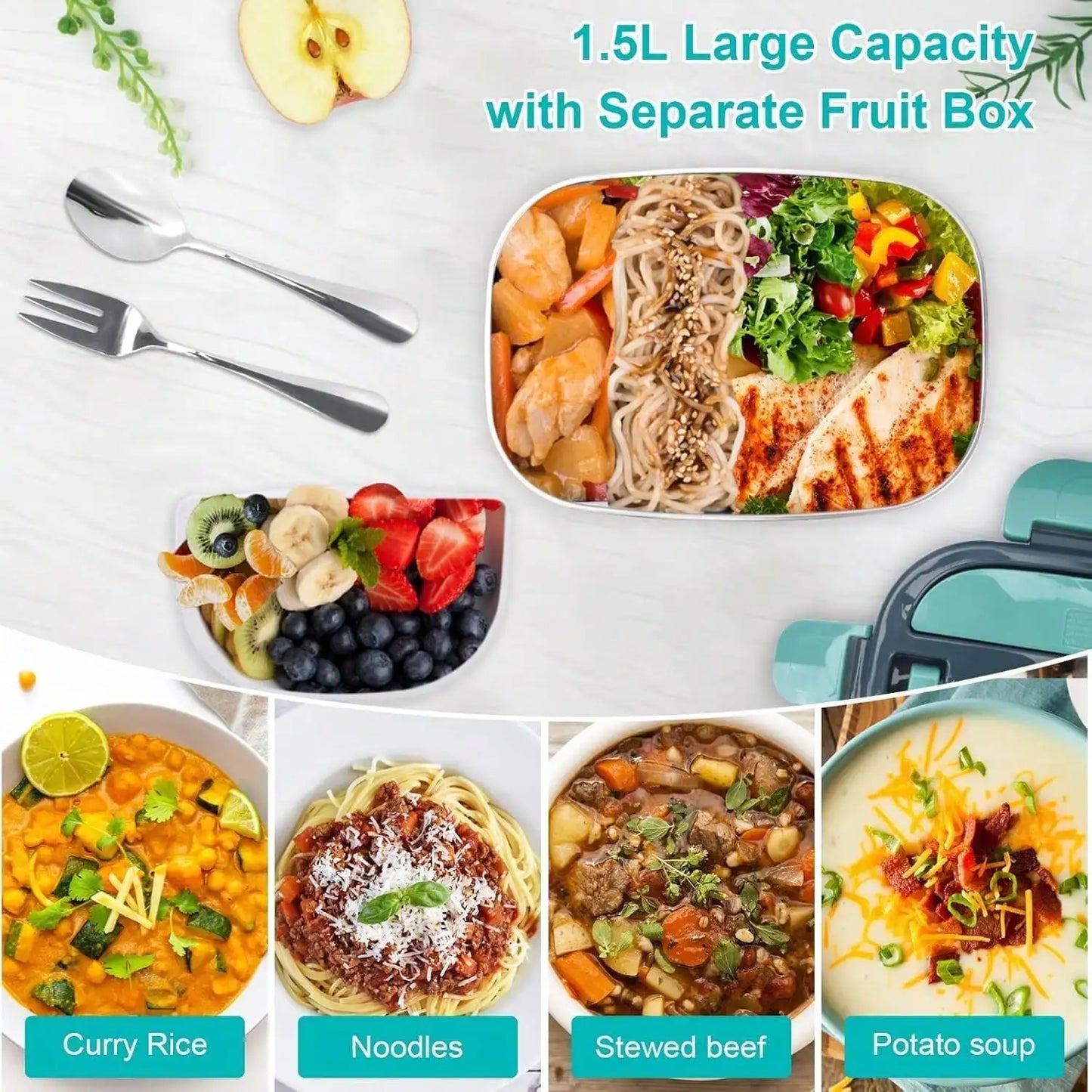 1.5 L 60W Electric Lunch Box Food Warmer Portable Food Heater for Car Or Home - Leak Proof, Lunch Heating Microwave for Truckers
