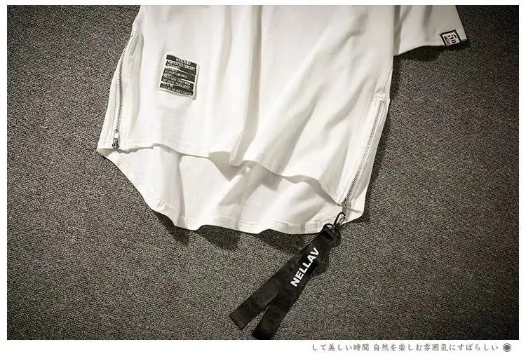 Y2K Summer New Mens Fashion Oversized Style Cargo T Shirt Man Techwear Men Brand Quality 100% Cotton Zip Up Short Sleeve Tshirt