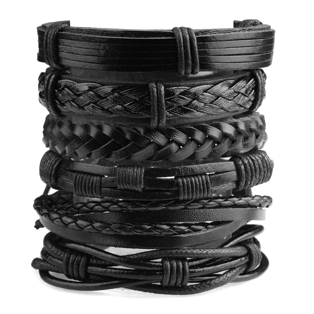 Viking Gothic Leather Bracelet Multilayer Vinatge Men Bracelets Leather Punk Combination Bracelet For Men Jewelry