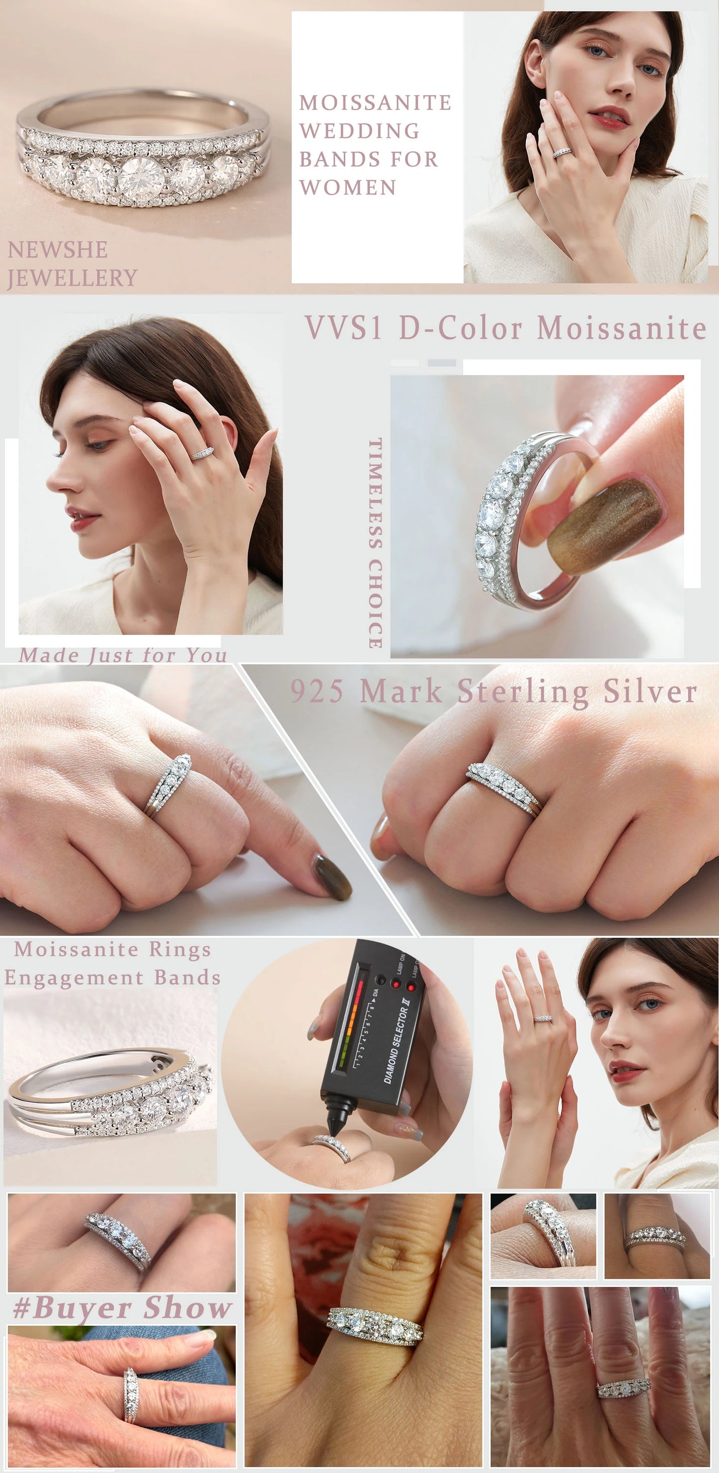Newshe Luxury Moissanite Wedding Rings for Women Original 925 Sterling Silver Eternity Band Engagement Ring Fine Jewelry