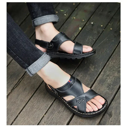 Summer New Men's Leather Sandals, Leather Anti Slip Men's Shoes Slippers, Outdoor Thick Soled Beach Shoes Men's Shoes Sandals