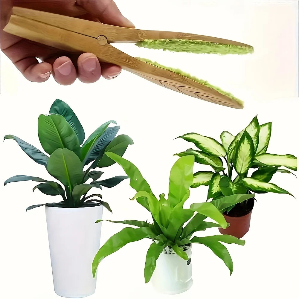 Leaf Cleaning Tongs - Handheld Green Plant Cleaning Brush with Ergonomic Handle,Durable Wooden Design for Efficient Leaf Removal