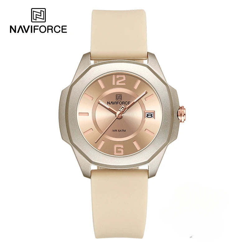 NAVIFORCE NF7107 Watch for Women Silicone Strap Classic Fashion 5ATM Waterproof Ladies Elegant Watch