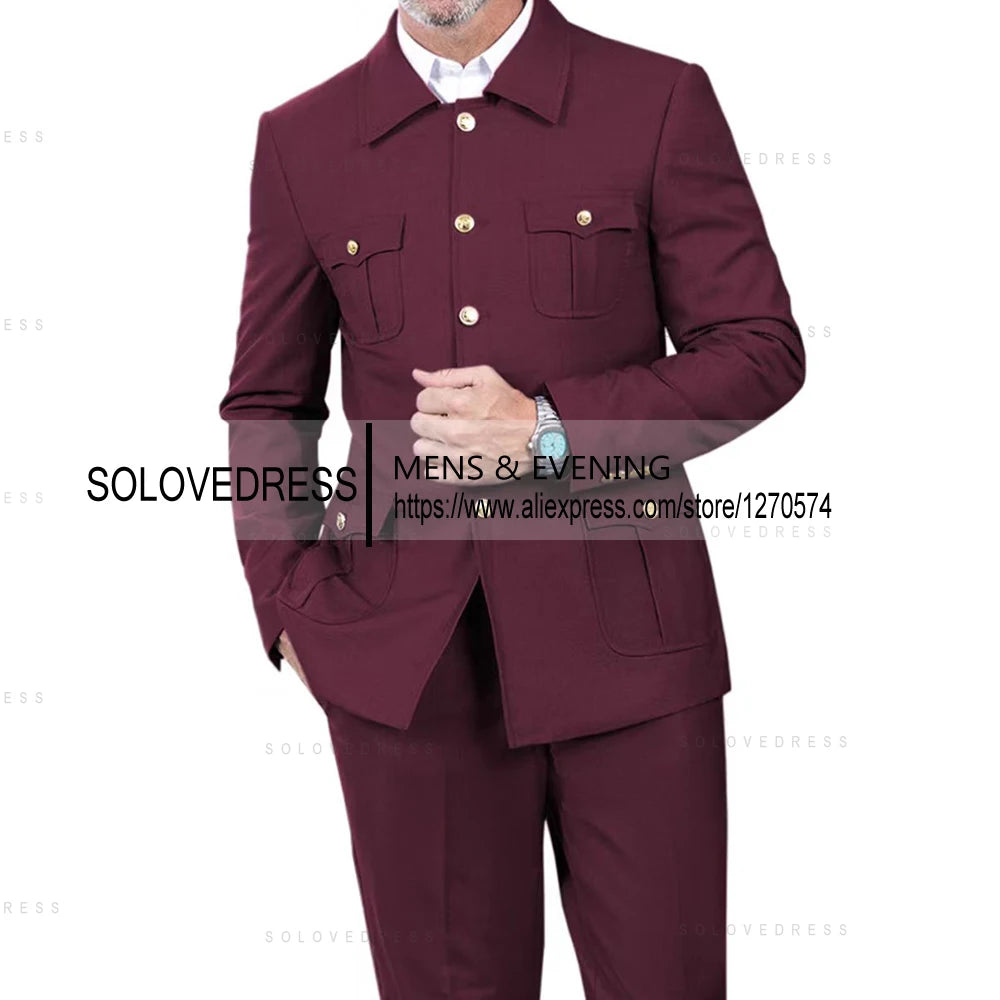 2 Pieces  4 Real Pockets Single Breasted  Slim Fit  Men's Formal Suits Groomsmen Wedding Tailored Fit (Blazer+Pants)