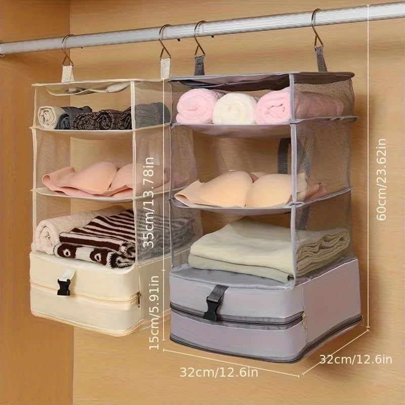 1Pcs 4 Tier Shelf Hanging Closet Organizer, Space Saver, Closet Hanging Shelf with 2 Sturdy Hooks for Storage, Foldable