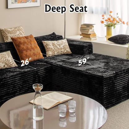 104" L-Shape Corduroy Sectional Sofa Deep Seat Chaise Living Room No Assembly Required, Custom