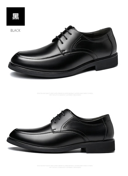 Mens Black Genuine Leather Lace Up Chunky Platform Oxfords Formal Business Office Groom Wedding Daily Wear Shoes Fashion Simple