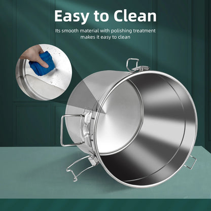Airtight Food Storage Container 33L Large Capacity, 304 Stainless Steel Bucket with Locking Lid for Rice, Flour, Cereals