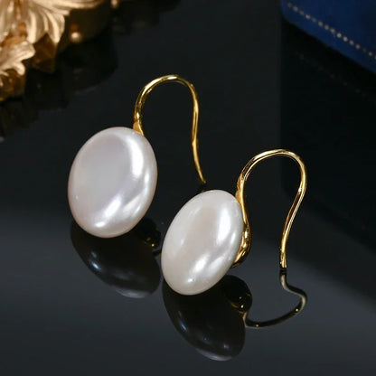 HENGSHENG OL Natural Freshwater 11-13mm White Button Shape Baroque Pearl Earring 925 Sterling Silver Ear Hook Jewelry for Women