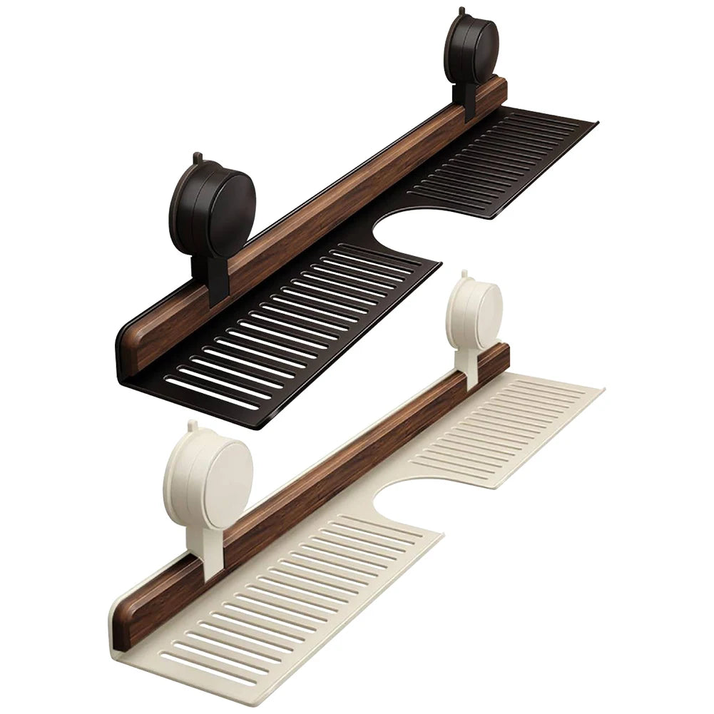 Walnut Suction Cup Bathroom Shelf No Drilling Faucet Organizer Rack Over Faucet Sink Rack Bathroom Accessories