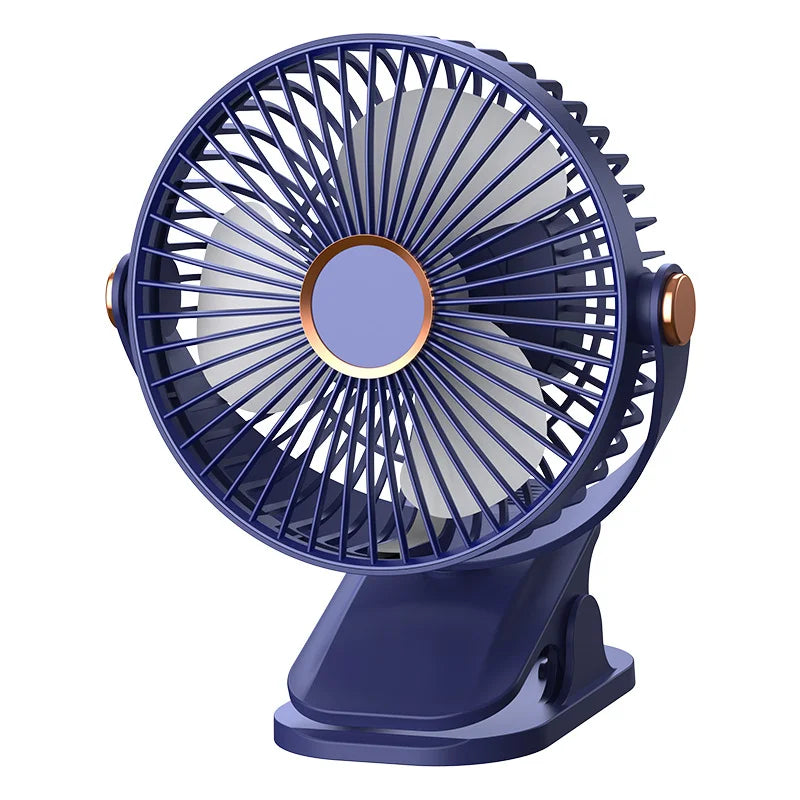 Portable Clip On Fan With LED Light, 720° Rotation Mini USB Rechargeable Fan, 5 Speed Quiet Cooling Fan For Home Office Camping