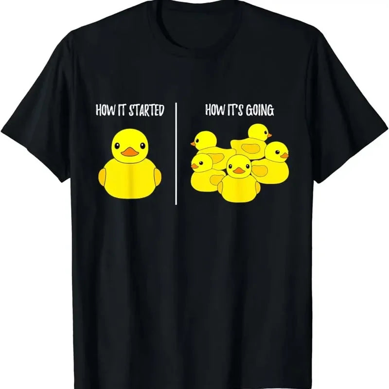 Cute Duck Print T-shirts Summer Women Men Casual Fashion Funny High Street Loose Tops Crew Neck Short Sleeve Cotton T-shirts