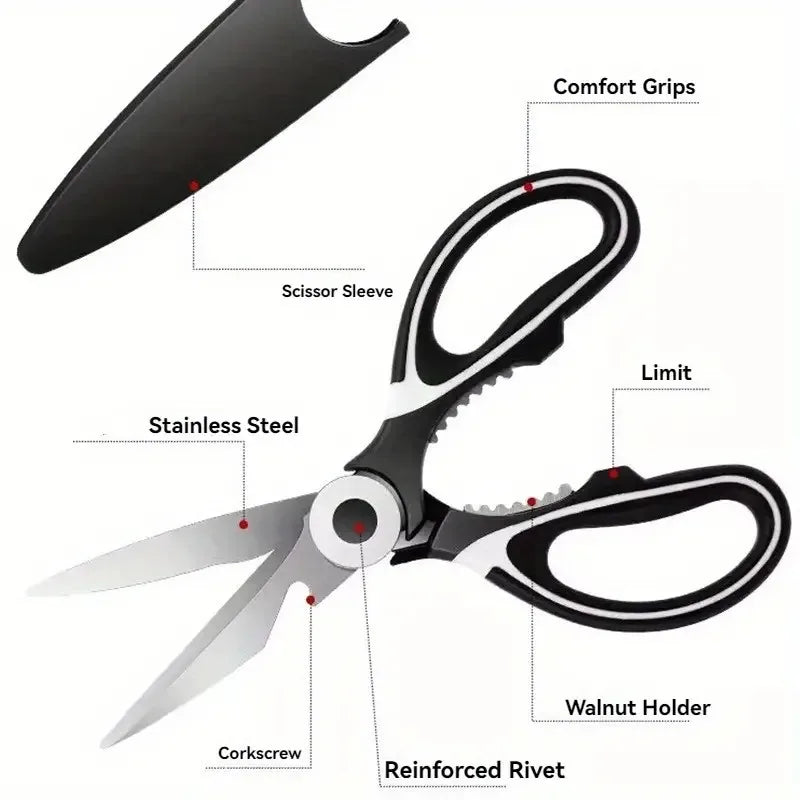 20.5cm (8-Inch) Heavy Duty Kitchen Scissors - 2CR14 Stainless Steel Multifunctional Shears with Protective Sleeve