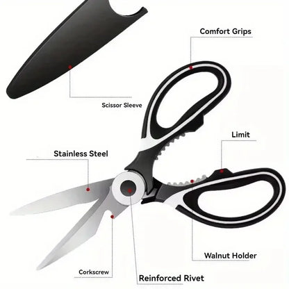 20.5cm (8-Inch) Heavy Duty Kitchen Scissors - 2CR14 Stainless Steel Multifunctional Shears with Protective Sleeve