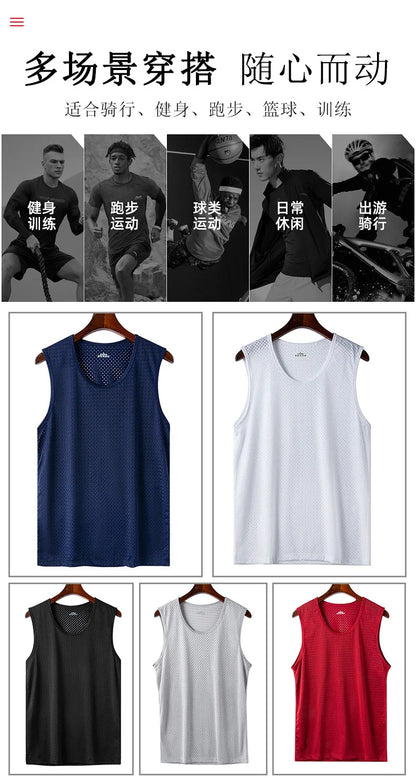 Men's Ice Silk Mesh Tank Tops Man Gym Stringer Transparent Bodybuilding Sleeveless Shirt Fitness Vest Male Muscle Singlets L-5XL