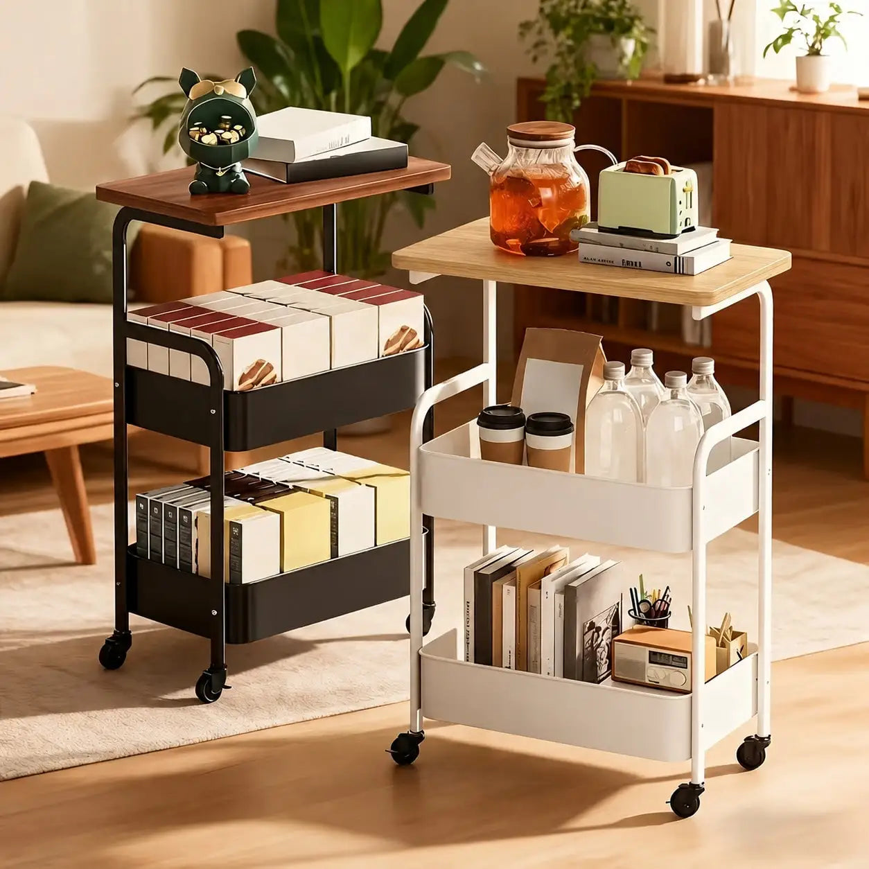 Multifunctional Three-Tier Rolling Cart, Multifunctional Storage Rack, Snack Rack, Portable Wheels, Suitable For Use In The Kitc