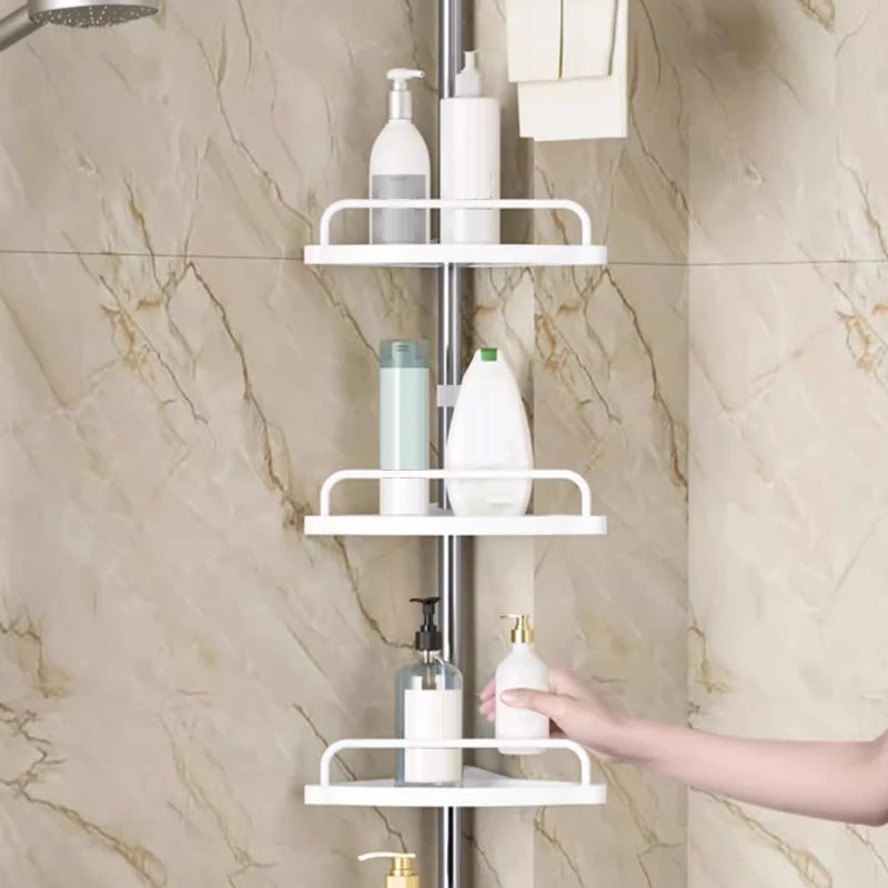 Adjustable Telescopic Shower Rack Stainless Steel Floor-to-Ceiling Bathroom Storage Rack, Rustproof & Space-Saving Organizer