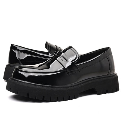 Black Platform Loafers Slip On Chunky Sole Casual Dress Shoes Comfortable Fashion Footwear For All Match For Daily Wear Office
