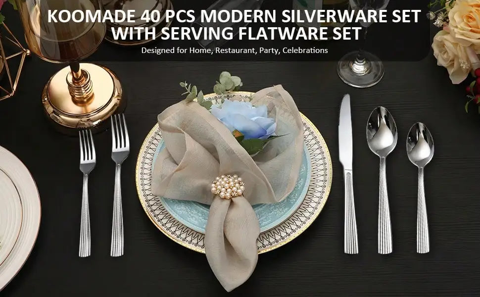 HANSMART 40pcs Premium Stainless Steel Silverware, Essential Dining Collection For Family Dinners & Holiday Celebrations