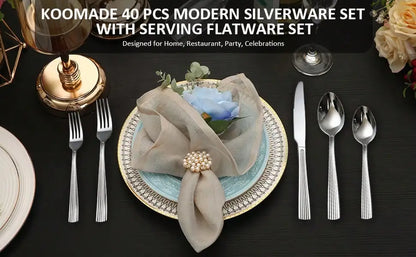 HANSMART 40pcs Premium Stainless Steel Silverware, Essential Dining Collection For Family Dinners & Holiday Celebrations