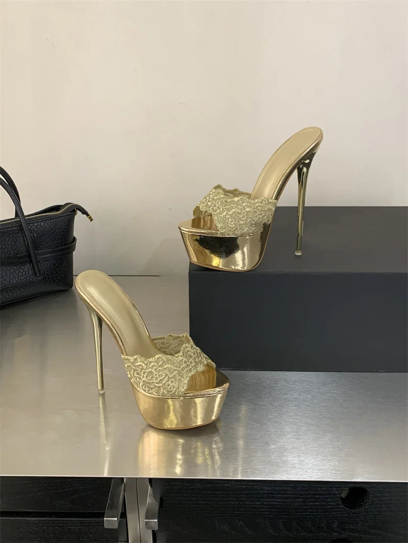 Hlieny Street Style Summer Open Toe Platform Women Slippers Fashion Thin High Heels Sandals Ladies Banquet Nightclub Party Shoes