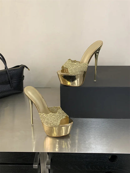 Hlieny Street Style Summer Open Toe Platform Women Slippers Fashion Thin High Heels Sandals Ladies Banquet Nightclub Party Shoes