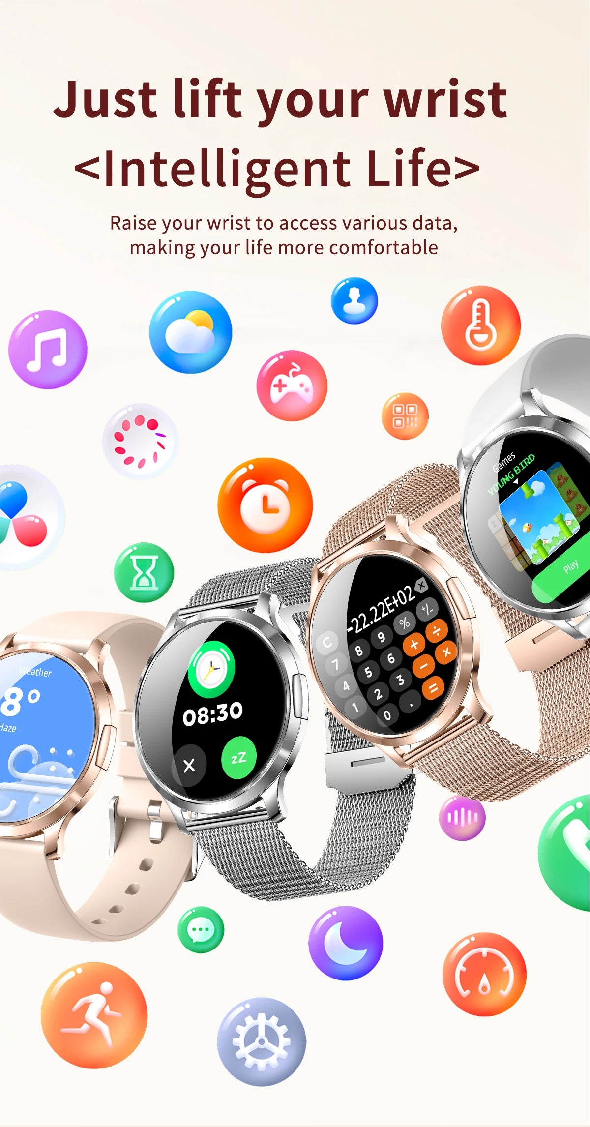 2026New Ultra-thin Women Smart Watch HD AMOLED Full Touch Screen Bluetooth Call Blood Pressure IP68 Waterproof NFC 7.3mm bracele