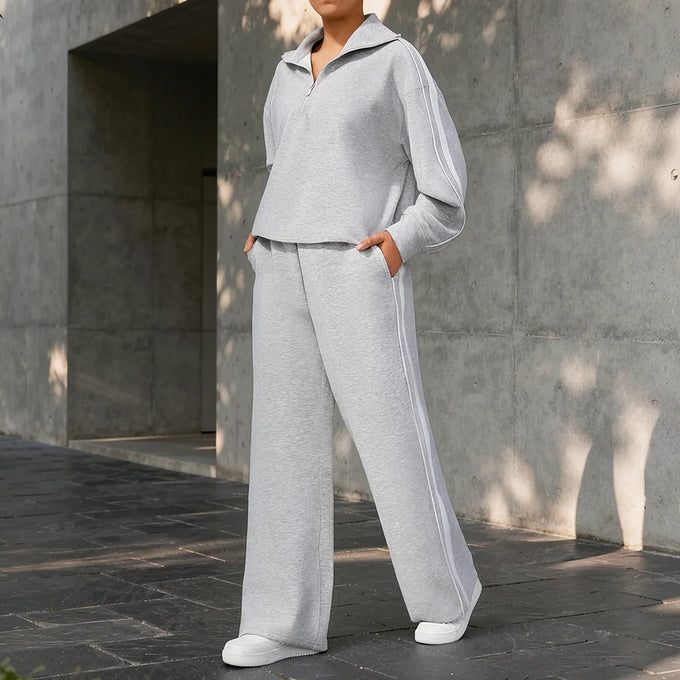 Zip-Neck Top & Wide-Leg Lounge Pants