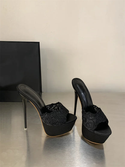Hlieny Street Style Summer Open Toe Platform Women Slippers Fashion Thin High Heels Sandals Ladies Banquet Nightclub Party Shoes