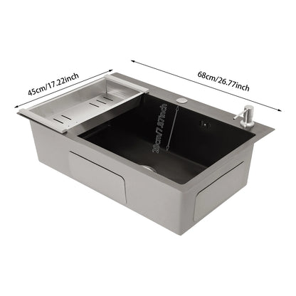 68×45cm Sink with V-shaped Drainer and Drain Basket and Soap Dispenser Anti-overflow Kitchen Sink Stainless Steel Sink