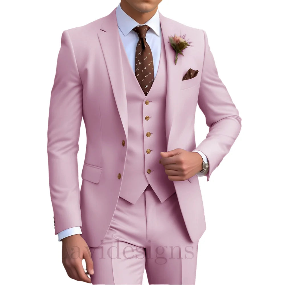 Elegant Men's Wedding Tuxedo Slim Blazer Pants Vest Three-piece Suit XS-5XL Custom Youth Suit 2025 New Style Suit