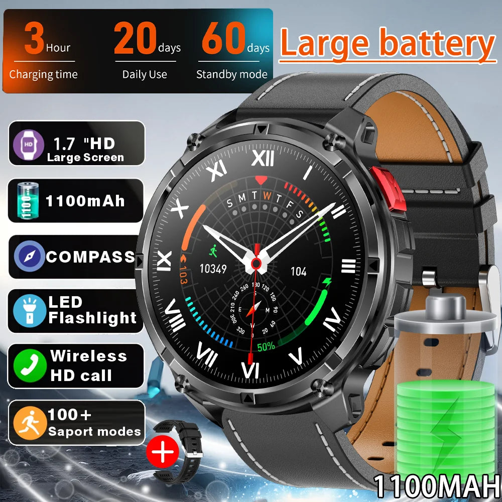 2026 T-Rex3 Ultra 1100mAh Battery 170+Sport Fitness LED Flashlight IP68 Waterproof Bluetooth call GPS track Smartwatch Compass