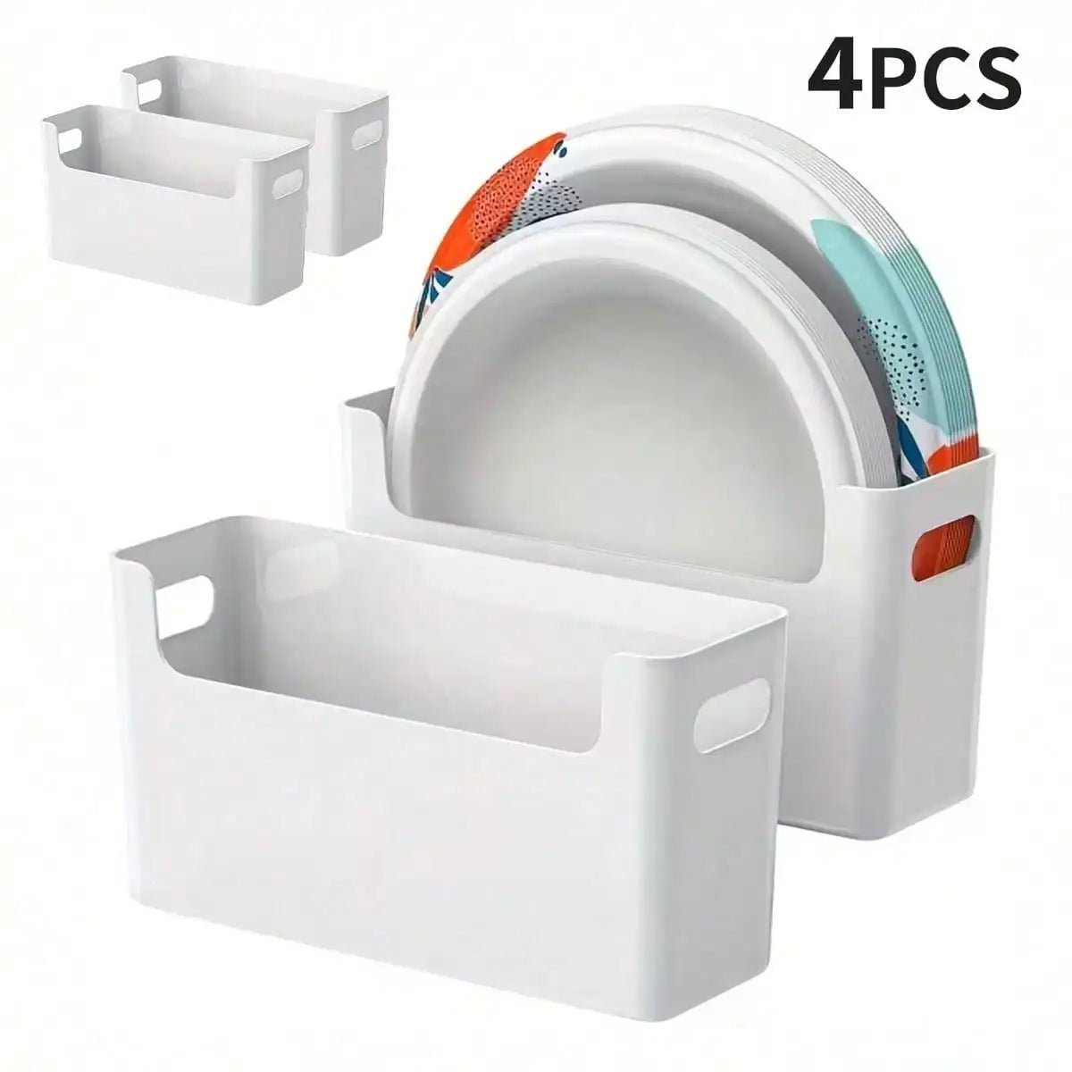 4 Pieces Space Saving Stackable Plastic Plate Organizer Practical Kitchen Dish Storage Rack Household Tableware Sorting Holder F