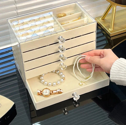 5 Layers Desktop Jewelry Drawer Large Capacity Earrings Ring Necklace Storage Organizer Display Stand