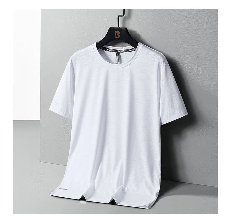 High-Quality Ice Silk T-Shirts Men Plus Size 8XL Male Tshirt Fat Man Tee Shirt Breathable Wearing Tee Tops Running Fast Shipping
