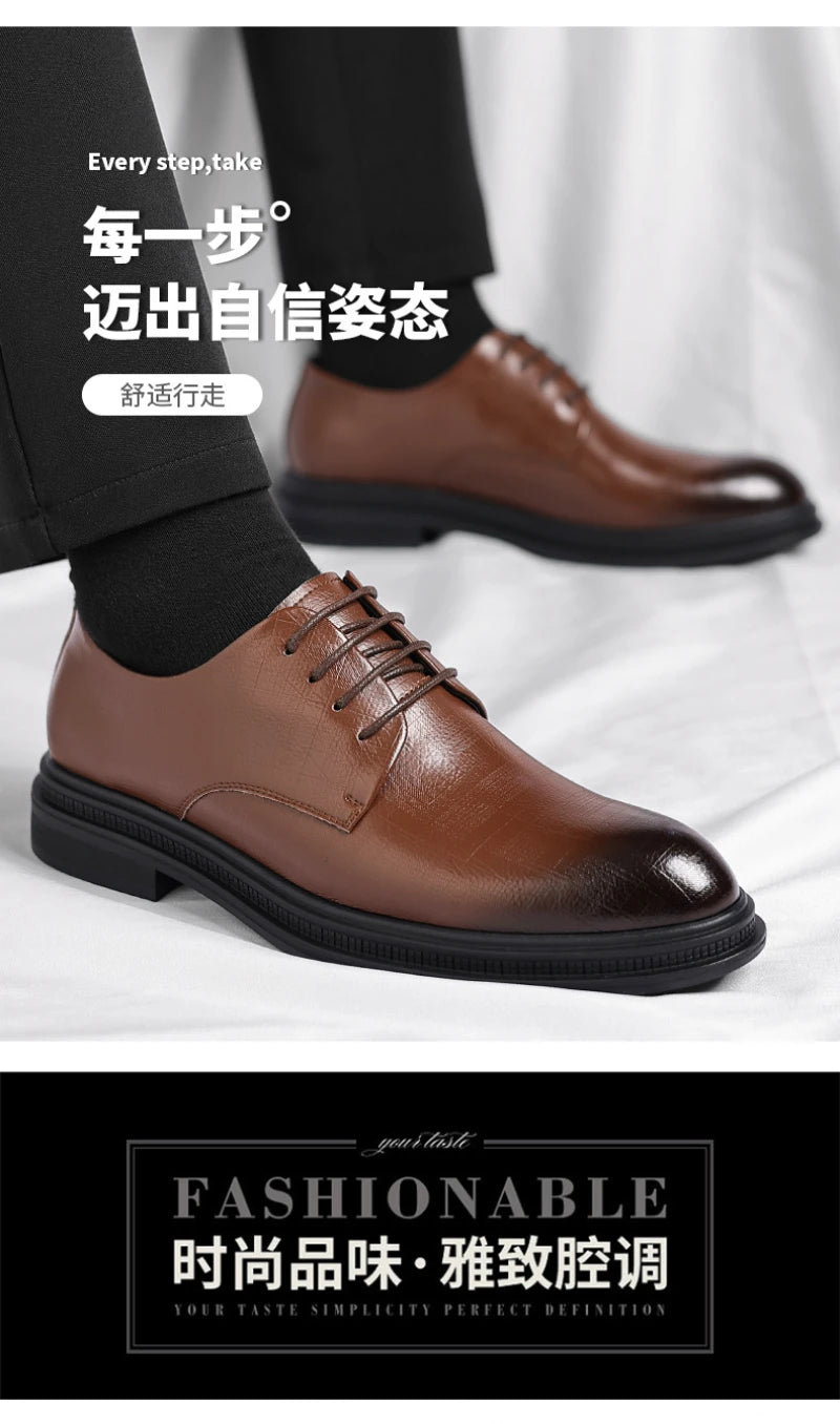 Mens Black Vintage Genuine Leather Lace Up Formal Business Office Groom Wedding Daily Wear Dress Shoes Simple British Style