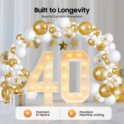 40 Light Up Numbers Battery Powered Warm White LED Big Birthday Anniversary Decor for Party Backdrop Indoor 39.37 Inch