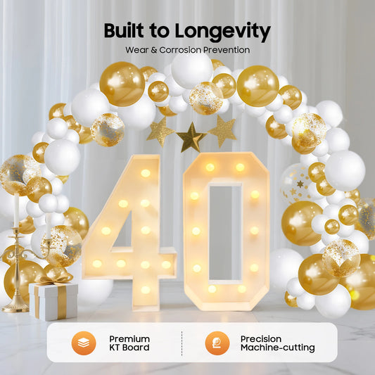 40 Light Up Numbers Battery Powered Warm White LED Big Birthday Anniversary Decor for Party Backdrop Indoor 39.37 Inch