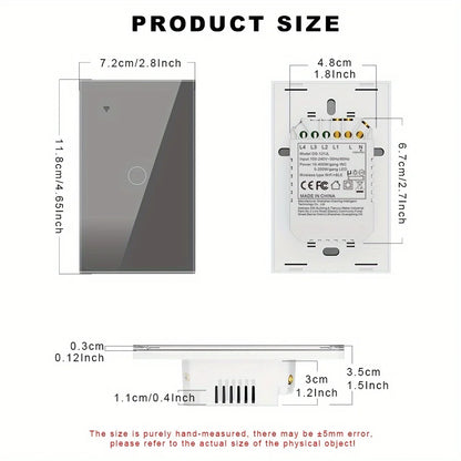 Smart WiFi Switch Single Neutral Wire Universal Touch Control Tuya APP Alexa Google Home Compatible Gold Gray