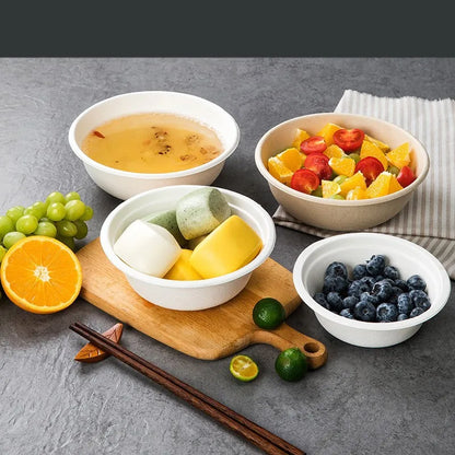 220ml White Pulp Bowl 50pcs, Disposable Sugarcane Fiber Bowl for Party, Takeaway, Food Service, Eco Safe & Leak Proof, 11.5cm