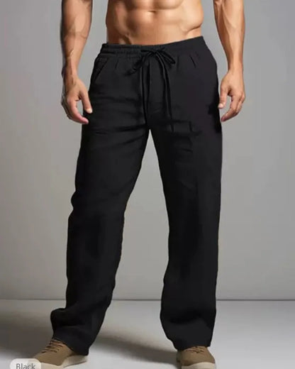 Summer men's cotton and linen casual pants, loose and breathable beach pants, sports straight leg quick drying pants