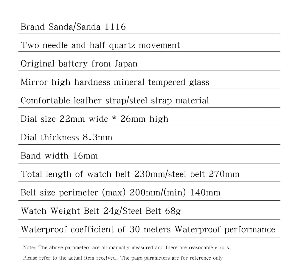 SANDA Top Fashion 1116 Women's Watch Elegant Design Rectangular Dial Waterproof Quartz Movement Business Women's Quartz Watch