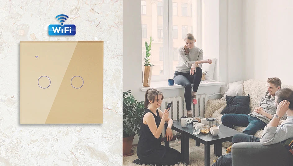 Tuya WiFi Smart On Off Light Switch 220V Power Button Wall Touch Alexa Google Home Voice With Without No Neutral Wire EU Two Way