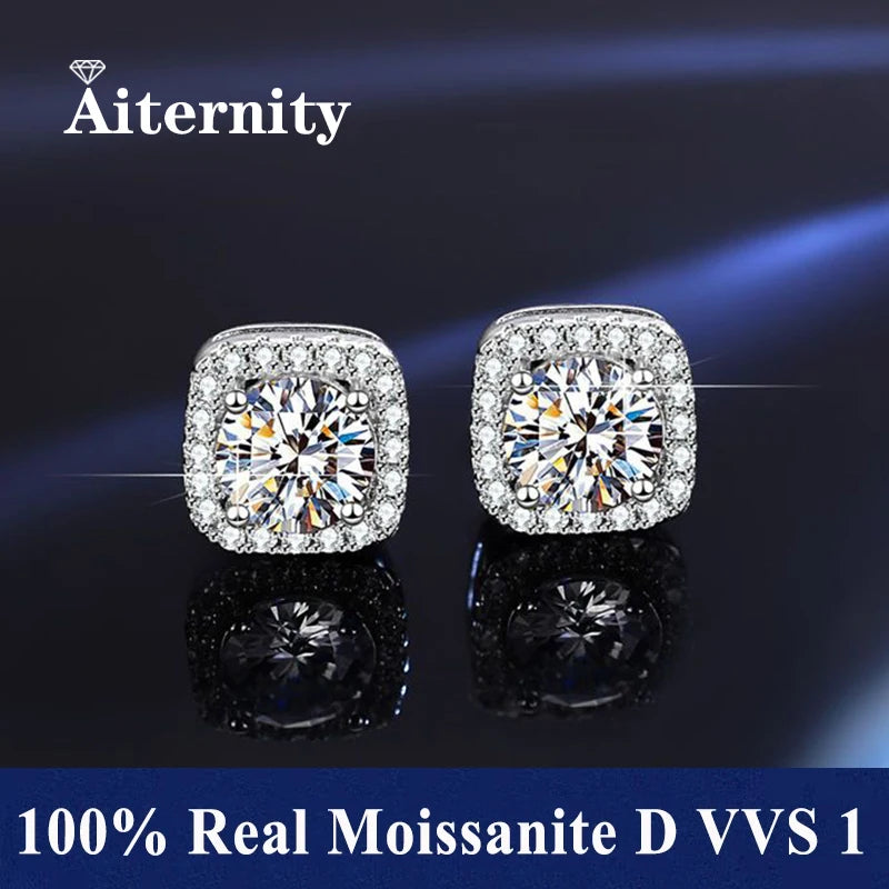 HOT Moissanite S925 Sterling Silver Stud Earrings For Women And Men With 2 Certificates Pass Diamond Test Pen Fine Jewelry